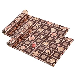 kuber industries pack of 2 waterproof amp durable kitchen mats for shelf liner roll  5 meters wipeable fridge sheets for shelves cabinet drawer  golden print - dark brown