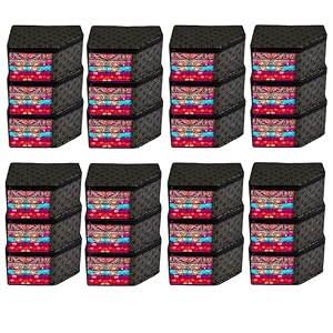 kuber industries pack of 3 blouse cover  golden-dot  clothes storage bag  wardrobe organiser with zipper  side transparent blouse organizer  blouse protector bag  black