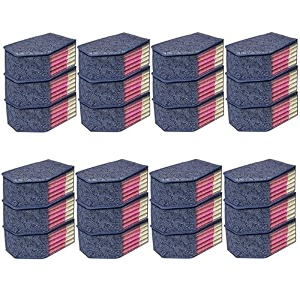 kuber industries pack of 3 blouse cover  flower-printed  clothes storage bag  wardrobe organiser with zipper  side transparent blouse organizer  blouse protector bag  navy blue