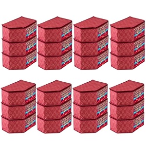 kuber industries pack of 3 blouse cover  golden-printed  clothes storage bag  wardrobe organiser with zipper  side transparent blouse organizer  blouse protector bag  maroon