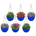 Kuber Industries Plastic Hanging Flower Pot for Balcony & Railing Set of 6 (Blue)-18x18x59 cm