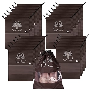 kuber industries pack of 24 shoe bags  shoe bags for travel  non-woven shoe storage bags  storage organizers set  shoe cover with transparent window  shoe dori cover  coffee