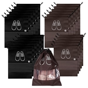 kuber industries pack of 24 shoe bags  shoe bags for travel  non-woven shoe storage bags  storage organizers set  shoe cover with transparent window  shoe dori cover  black amp coffee