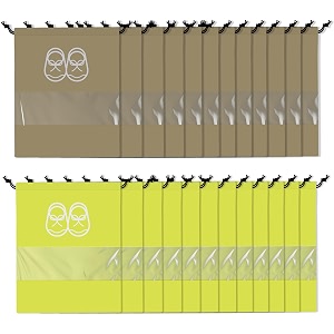 kuber industries pack of 24 travel shoe organizer  travel storage bags  travel carrying bag  storage organizers set  shoe cover with transparent window  shoe dori cover  yellow amp brown