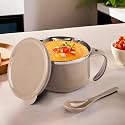 Kuber Industries 600ml Airtight-Lid Stainless Steel Soup Bowl with Spoon &amp; Holder | Leakproof Food Container for Noodles Pasta &amp; Milk | Maggie Bowl &amp; Souptok for Eating | Brown