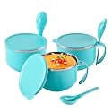Kuber Industries Pack of 3 Airtight-Lid 600ml Stainless Steel Soup Bowl with Spoon &amp; Holder | Leakproof Food Container for Noodles Pasta &amp; Milk | Maggie Bowl &amp; Souptok for Eating | Blue