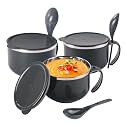 Kuber Industries Pack of 3 Airtight-Lid 600ml Stainless Steel Soup Bowl with Spoon &amp; Holder | Leakproof Food Container for Noodles Pasta &amp; Milk | Maggie Bowl &amp; Souptok for Eating | Grey