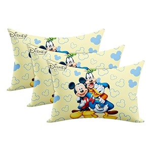 kuber industries pack of 3 baby pillow  disney mickey team pillow  soft pillows for sleeping  back amp front printed  cozy amp fluffy pillow  12x18 inch  cream