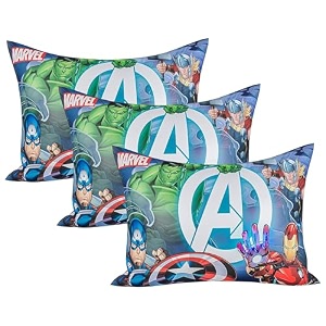 kuber industries pack of 3 baby pillow  marvel avengers print pillow  soft pillows for sleeping  cozy amp fluffy pillow  12x18 inch  sky blue