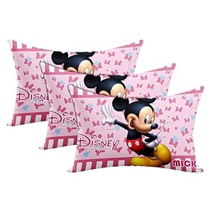 kuber industries pack of 3 baby pillow  disney mickey amp minnie pillow  soft pillows for sleeping  back amp front printed  cozy amp fluffy pillow  12x18 inch  pink