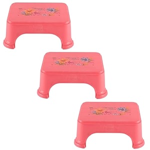 kuber industries bath stool for bathroom  plastic stools for sitting  bathroom stool for bathing  flower print square stool  pink