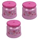 Kuber Industries Pack of 3 Bathroom Stool | Plastic Stool for Bathroom | Stool for Sitting | Anti -Slip with Strong Bearing | Patla for Toilet | Printed Design | Pink