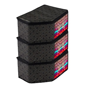 kuber industries pack of 3 blouse cover  golden-dot  clothes storage bag  wardrobe organiser with zipper  side transparent blouse organizer  blouse protector bag  black