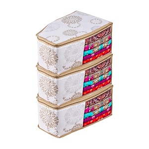 kuber industries non-woven pack of 3 blouse covergola-printedclothes storage bagwardrobe organiser with zipperside transparent blouse organizerblouse protector bagwhite 270 x 10 mm