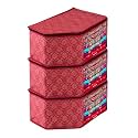 Kuber Industries (Pack of 3) Blouse Cover | Golden-Printed | Clothes Storage Bag | Wardrobe Organiser With Zipper | Side Transparent Blouse Organizer | Blouse Protector Bag | Maroon