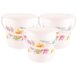 kuber industries pack of 3 bucket 16 litre  balti for bathroom  plastic bucket for mopping  water bucket for kitchen  flower print  white