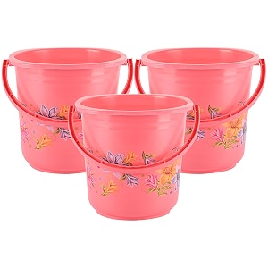 kuber industries pack of 3 bucket 16 litre  balti for bathroom  plastic bucket for mopping  water bucket for kitchen  flower print  pink