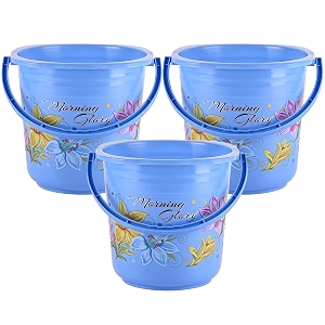 kuber industries pack of 3 bucket 16 litre  balti for bathroom  plastic bucket for mopping  water bucket for kitchen  flower print  blue