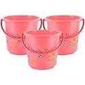 Kuber Industries Pack of 3 Bucket 16 Litre | Balti for Bathroom | Plastic Bucket for Mopping | Water Bucket for Kitchen | Flower Print | Pink