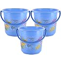 Kuber Industries Pack of 3 Bucket 16 Litre | Balti for Bathroom | Plastic Bucket for Mopping | Water Bucket for Kitchen | Flower Print | Blue