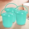 Kuber Industries Pack of 3 Bucket for Bathroom, Kitchen &amp; Home with Lid &amp; Carry Handle | 18L Portable Storage Container Hot &amp; Cold Water Bucket/Balti for Cleaning | Green