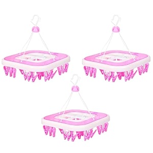 kuber industries 360 degree rotatable cloth drying hanger with 36 clips  baby pegs  clip stand  square stand  transparent pink 36 x 36 x 36 cm