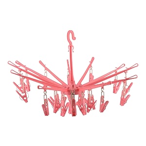 kuber industries cloth drying hanger  24 clips baby drying pegs  360 degree rotatable hanger  clip stand for cloth  folding pink