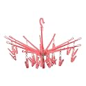Kuber Industries Cloth Drying Hanger | 24 Clips Baby Drying Pegs | 360 Degree Rotatable Hanger | Clip Stand for Cloth | Folding| Pink