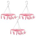 Kuber Industries (Pack of 3) Cloth Drying Hanger | 16 Clips Baby Drying Pegs | 360 Degree Rotatable Hanger | Clip Stand for Cloth | Round Cloth Drying Stand | Pink