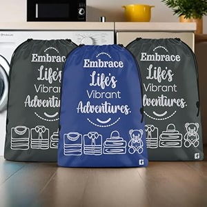 kuber industries pack of 3 cloth storage bag  storage organizer  parachute cloth organizer  waterproof garments cover  travel storage bag for clothing  large  royal blue amp grey