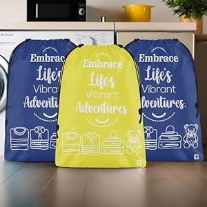kuber industries pack of 6 travel packing bags for clothes  travel pouches  packing cubes travel organizer  storage organizer for travel-hiking-adventure  laundry bag  small  yellow amp sky blue