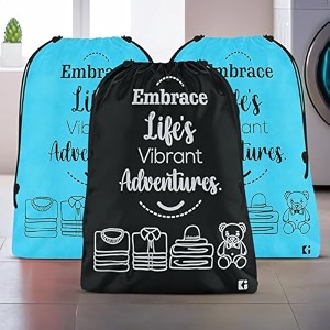 kuber industries pack of 2 cloth storage bag  non-woven storage organizer  travel pouches  cloth carrying bag  garments cover  storage organizer bag for clothing  large  sky blue amp black