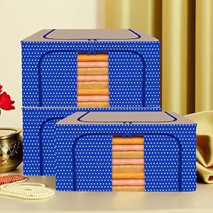 kuber industries pack of 2 clothes storage box  66 liter foldable steel frame clothes organizer  underbed storage bag  storage box for wardrobe-saree-shirts and blankets  grey amp black