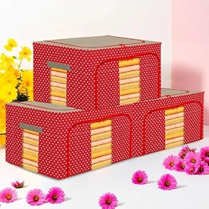 kuber industries 24 liter clothes storage box  foldable steel frame clothes organizer  storage box for wardrobe-saree-shirts and blankets  underbed storage bag  brown