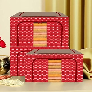 kuber industries pack of 2 clothes storage box  66 liter foldable steel frame clothes organizer  underbed storage bag  storage box for wardrobe-saree-shirts and blankets  grey amp black