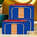 Kuber Industries 88 Liter Clothes Storage Box | Foldable Steel Frame Clothes Organizer | Storage Box For Wardrobe-Saree-Shirts And Blankets | Underbed Storage Bag | Dot Print | Royal Blue