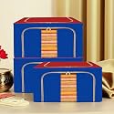 Kuber Industries Pack of 2 Clothes Storage Box | 66 Liter Foldable Steel Frame Clothes Organizer | Underbed Storage Bag | Storage Box For Wardrobe-Saree-Shirts And Blankets | Grey &amp; Black