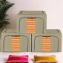 Kuber Industries Pack of 3 Clothes Storage Box | 66 LTR | Waterproof Storage Box for Saree-Shirts &amp; Blankets | Underbed Storage Bag | Foldable Parachute Steel Frame Wardrobe Organizer | Brown