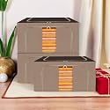 Kuber Industries Pack of 3 Clothes Storage Box | 44 Liter Foldable Steel Frame Clothes Organizer | Storage Box For Wardrobe-Saree-Shirts And Blankets | Underbed Storage Bag | Brown