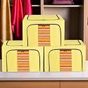 Kuber Industries Pack of 3 Clothes Storage Box | 24 Liter Waterproof Storage Box for Saree-Shirts &amp; Blankets | Underbed Storage Bag | Foldable Parachute Steel Frame Wardrobe Organizer | Yellow