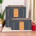 Kuber Industries Pack of 3 Clothes Storage Box | 44 Liter Foldable Steel Frame Clothes Organizer | Storage Bag | Storage Box For Wardrobe-Saree-Shirts And Blankets | Dot Print | Navy Blue