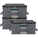 Kuber Industries Pack of 3 - Clothes Storage Bags | Large - Under-Bed Storage Bag | Foldable Blanket Storage Box For Comforter, Saree | Zipper &amp; Handle Cloth Organizer | Check-Design - Black