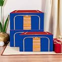 Kuber Industries Pack of 3 Clothes Storage Box | 44 Liter Foldable Steel Frame Clothes Organizer | Storage Box For Wardrobe-Saree-Shirts And Blankets | Underbed Storage Bag | Red &amp; Blue