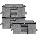 Kuber Industries Pack of 3 - Clothes Storage Bags | Large - Under-Bed Storage Bag | Foldable Blanket Storage Box For Comforter, Saree | Zipper &amp; Handle Cloth Organizer | Check-Design - Black