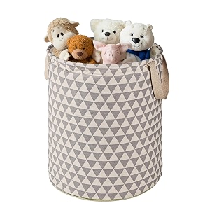kuber industries cotton 45l toys organizer for kids room - foldable soft toys storage bagbasketcontainer with handles  triangles -grey
