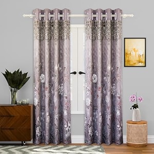 kuber industries 7 feet curtains for living room  door curtains for balcony bedroom amp pooja room  knited flower print - brown