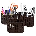 Kuber Industries Pack of 3 Cutlery Holder | Kitchen Organizer with 3 Compartments | Stationery Organizer | Dining Tableware Stand | Multipurpose Desk Organizer Box | Sunny | Brown