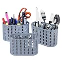 Kuber Industries Pack of 3 Cutlery Holder | Kitchen Organizer with 3 Compartments | Stationery Organizer | Dining Tableware Stand | Multipurpose Desk Organizer Box | Sunny | Gray
