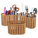 Kuber Industries Pack of 3 Cutlery Holder | Kitchen Organizer With 3 Compartments | Stationery Stand | Dining Tableware Stand | Multipurpose Desk Box | Sunny | Beige