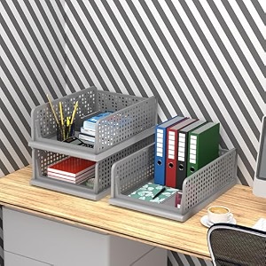 kuber industries pack of 3 desk stationary organizer  foldable office desk organizers  drawers for dressing table  storage bins for kitchen bathroom  grey